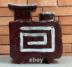 Large Vintage 1970s Ikebana Studio Pottery Decorative Modern Vase Double Spout