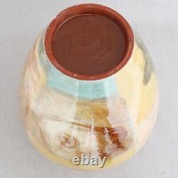 Large Vintage 1990s Signed MCS Studio Pottery Vase Portrait Young Man