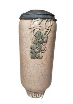 Large Vintage Art Pottery Crackle Glaze Vessel, Vase, Studio Art Pottery