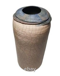 Large Vintage Art Pottery Crackle Glaze Vessel, Vase, Studio Art Pottery