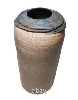 Large Vintage Art Pottery Crackle Glaze Vessel, Vase, Studio Art Pottery