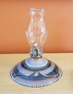 Large Vintage Bill Campbell Studio Pottery Hurricane Oil Lamp Flambeau Glaze