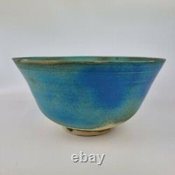 Large Vintage Blue Glazed Studio Pottery Bowl 12.5cm High x 25.5cm Diameter