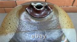 Large Vintage Bulbous Stoneware Studio Pottery Ceramic Vase Modern Signed 70s