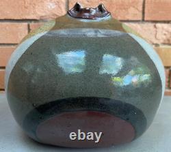Large Vintage Bulbous Stoneware Studio Pottery Ceramic Vase Modern Signed 70s