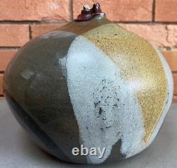 Large Vintage Bulbous Stoneware Studio Pottery Ceramic Vase Modern Signed 70s