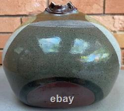 Large Vintage Bulbous Stoneware Studio Pottery Ceramic Vase Modern Signed 70s