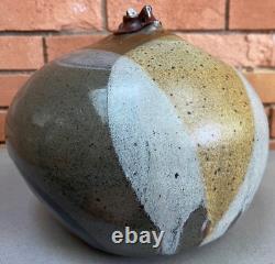 Large Vintage Bulbous Stoneware Studio Pottery Ceramic Vase Modern Signed 70s