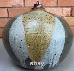 Large Vintage Bulbous Stoneware Studio Pottery Ceramic Vase Modern Signed 70s