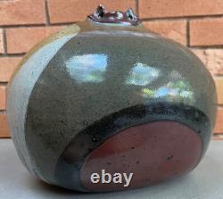 Large Vintage Bulbous Stoneware Studio Pottery Ceramic Vase Modern Signed 70s