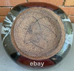 Large Vintage Bulbous Stoneware Studio Pottery Ceramic Vase Modern Signed 70s