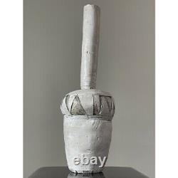 Large Vintage Postmodern Long Neck Glazed Ceramic Vessel/Cy Twombly Style