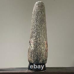 Large Vintage Postmodernist Wood Fired Polychrome Vase, Signed (ca. 1980)