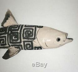 Large Vintage Raku Studio Pottery Fish Wall Plaque Signed & Dated