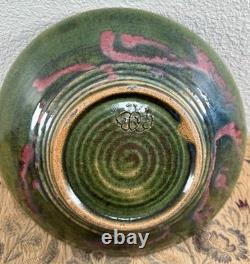 Large Vintage Studio Pottery Ceramic Glazed Splatter Swirl Bowl SGND Butterfly