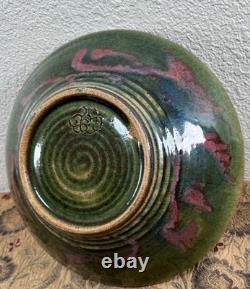Large Vintage Studio Pottery Ceramic Glazed Splatter Swirl Bowl SGND Butterfly
