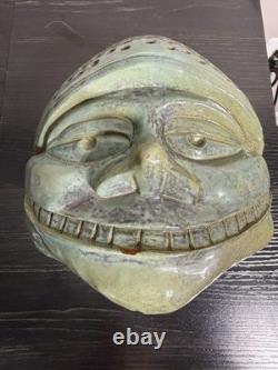 Large Vintage Studio Pottery Face Sculpture Green Glaze Art Mask
