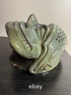 Large Vintage Studio Pottery Face Sculpture Green Glaze Art Mask