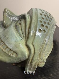Large Vintage Studio Pottery Face Sculpture Green Glaze Art Mask