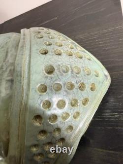 Large Vintage Studio Pottery Face Sculpture Green Glaze Art Mask