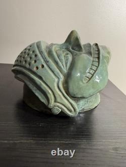 Large Vintage Studio Pottery Face Sculpture Green Glaze Art Mask