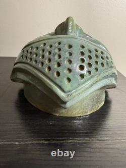 Large Vintage Studio Pottery Face Sculpture Green Glaze Art Mask