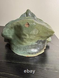 Large Vintage Studio Pottery Face Sculpture Green Glaze Art Mask