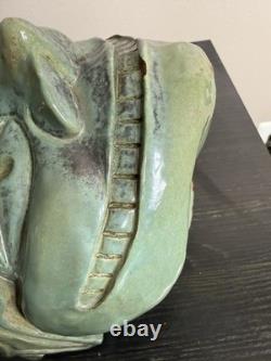 Large Vintage Studio Pottery Face Sculpture Green Glaze Art Mask
