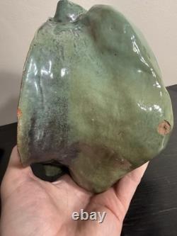 Large Vintage Studio Pottery Face Sculpture Green Glaze Art Mask