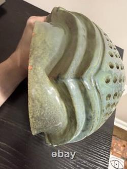 Large Vintage Studio Pottery Face Sculpture Green Glaze Art Mask
