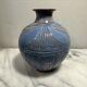 Larry Allen Studio Pottery Blue Vase Incised Art Neuveau Design Vintage 1997