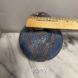 Larry Allen Studio Pottery Blue Vase Incised Art Neuveau Design Vintage 1997