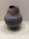 Larry Allen Studio Pottery Blue Vase Incised Art Nouveau Design Vintage 1991