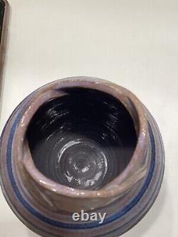 Larry Allen Studio Pottery Blue Vase Incised Art Nouveau Design Vintage 1991