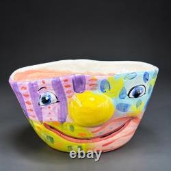 Laurel Izard Edwin Shelton Studio Pottery Clown Face Large Bowl Colorful VTG