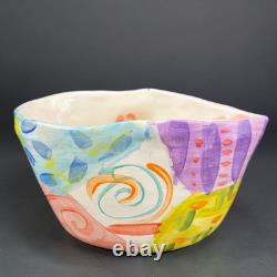 Laurel Izard Edwin Shelton Studio Pottery Clown Face Large Bowl Colorful VTG