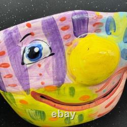 Laurel Izard Edwin Shelton Studio Pottery Clown Face Large Bowl Colorful VTG