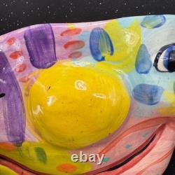 Laurel Izard Edwin Shelton Studio Pottery Clown Face Large Bowl Colorful VTG