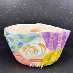 Laurel Izard Edwin Shelton Studio Pottery Clown Face Large Bowl Colorful VTG