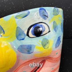 Laurel Izard Edwin Shelton Studio Pottery Clown Face Large Bowl Colorful VTG