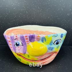 Laurel Izard Edwin Shelton Studio Pottery Clown Face Large Bowl Colorful VTG