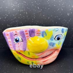 Laurel Izard Edwin Shelton Studio Pottery Clown Face Large Bowl Colorful VTG