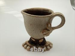Lee Sievers Signed Art Pottery Foot Mug Cup 4 Sculpted Feet Hand Handle Vintage