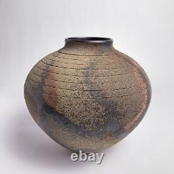 Leslie Jay Orenstein Studio Pottery Raku Round Vase Large 10.5h Chicago Vintage