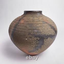 Leslie Jay Orenstein Studio Pottery Raku Round Vase Large 10.5h Chicago Vintage
