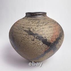 Leslie Jay Orenstein Studio Pottery Raku Round Vase Large 10.5h Chicago Vintage