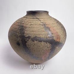 Leslie Jay Orenstein Studio Pottery Raku Round Vase Large 10.5h Chicago Vintage