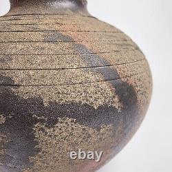 Leslie Jay Orenstein Studio Pottery Raku Round Vase Large 10.5h Chicago Vintage