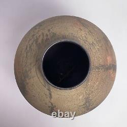 Leslie Jay Orenstein Studio Pottery Raku Round Vase Large 10.5h Chicago Vintage
