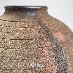 Leslie Jay Orenstein Studio Pottery Raku Round Vase Large 10.5h Chicago Vintage